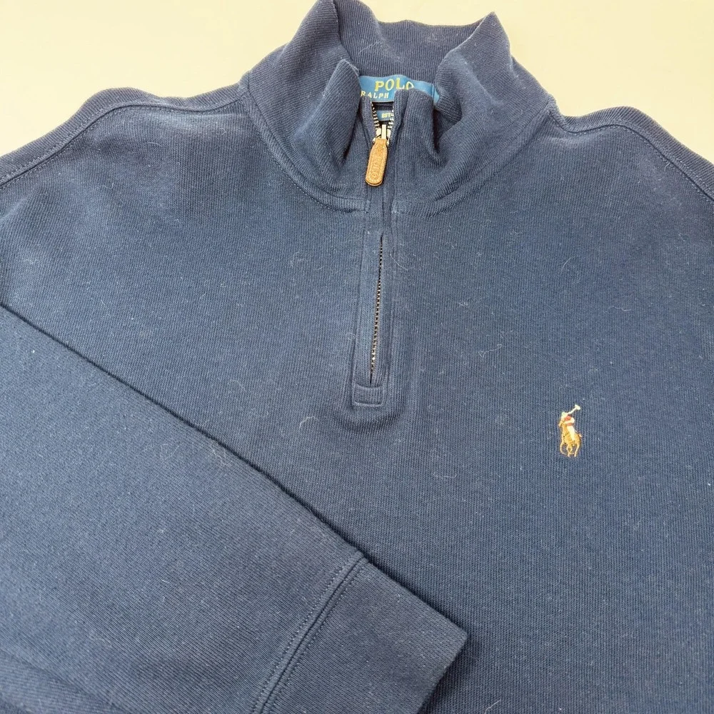 Polo Ralph Lauren Sweater Mens XL Navy Quarter Zip‎ Mock Neck Pullover Pony Logo